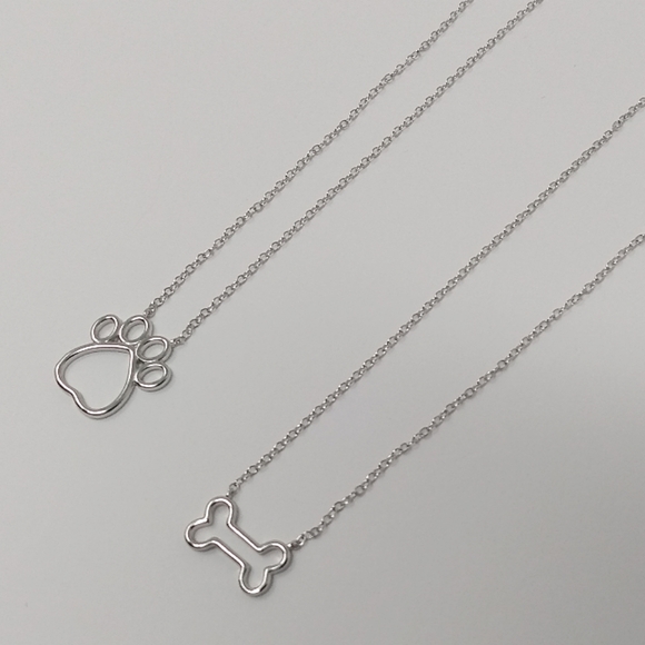 New sterling silver 925 dog paw print bone pendant double necklace - Picture 3 of 9